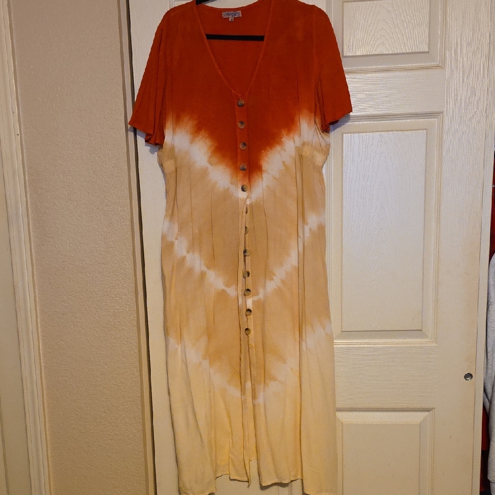 MAGIC Brand. Orange, Cream and Gold Maxi Dress